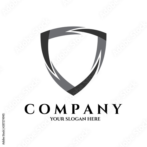 shield ribbon logo template ready for use, shielding icon in black and white color, security and protector symbol