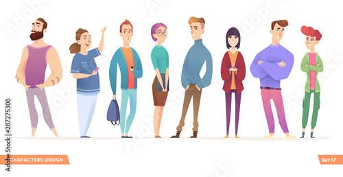 Group of charismatic smiling young people standing together. People and students,  young professionals collection. 