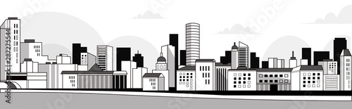 beautiful city panorama skyline high skyscrapers waterfront view modern cityscape background line horizontal