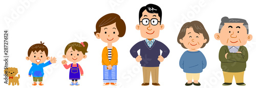 家族、男女の人物イラストのセット