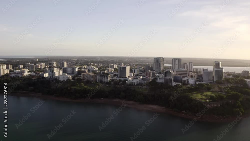 Aerial: The Sun Shines on the Buildings and Parks in Darwin Aerial: The Sun Shines on the Buildings and Parks in Darwin