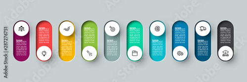 Vector Infographic 3d long circle label, infographic with number 10 options processes.