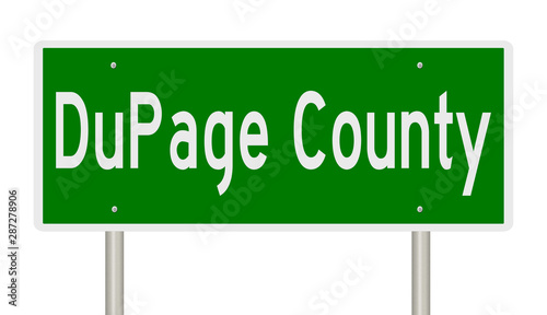 Rendering of a green highway sign for DuPage County Illinois photo