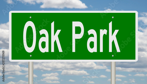 Rendering of a green highway sign for Oak Park Illinois photo