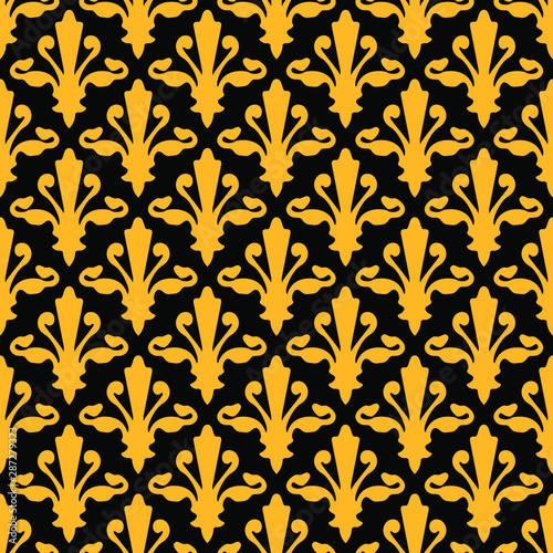 Seamless inverse black and gold ornate froral vintage Fleur de Lis textile pattern vector photo