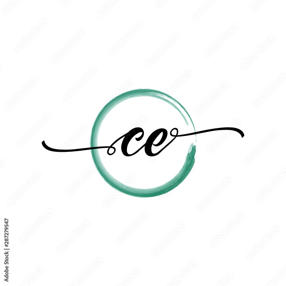 Obraz premium CE initial handwriting logo template, round logo in watercolor color with handwritten letters in the middle. Handwritten logos are used for, weddings, fashion, jewelry, boutiques, flowers, business