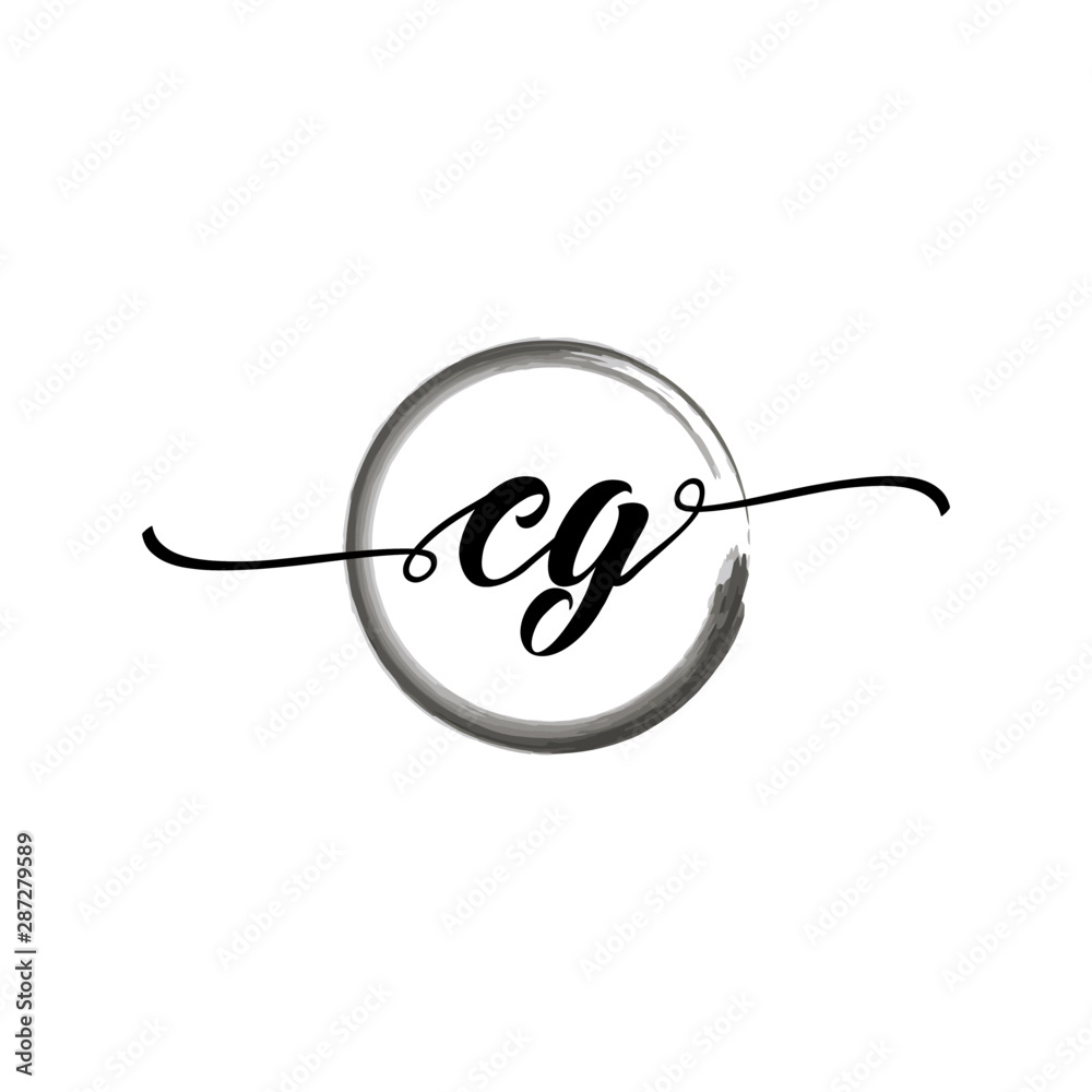 Fototapeta premium CG initial handwriting logo template, round logo in watercolor color with handwritten letters in the middle. Handwritten logos are used for, weddings, fashion, jewelry, boutiques, flowers, business