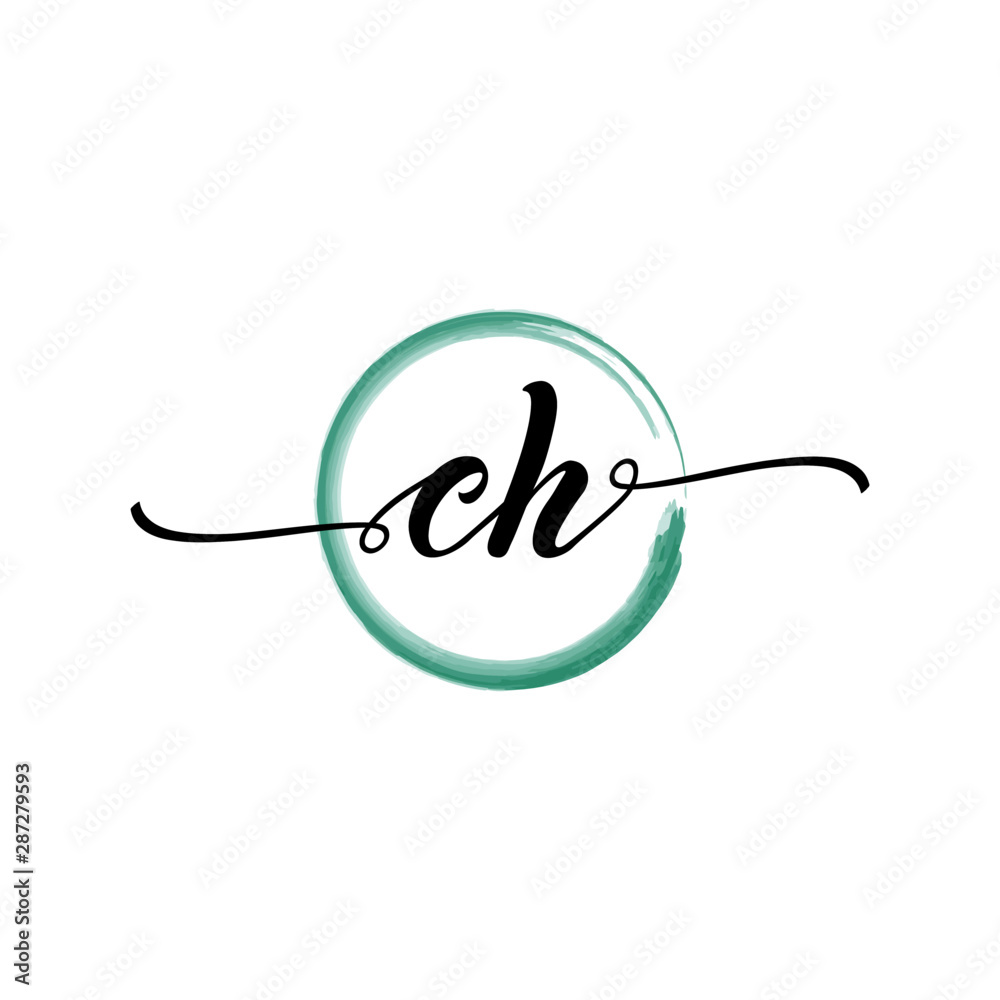 CH initial handwriting logo template, round logo in watercolor color with handwritten letters in the middle. Handwritten logos are used for, weddings, fashion, jewelry, boutiques, flowers, business