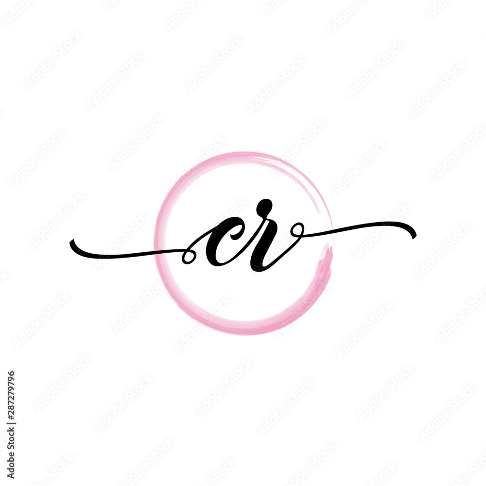 Obraz premium CR initial handwriting logo template, round logo in watercolor color with handwritten letters in the middle. Handwritten logos are used for, weddings, fashion, jewelry, boutiques, flowers, business