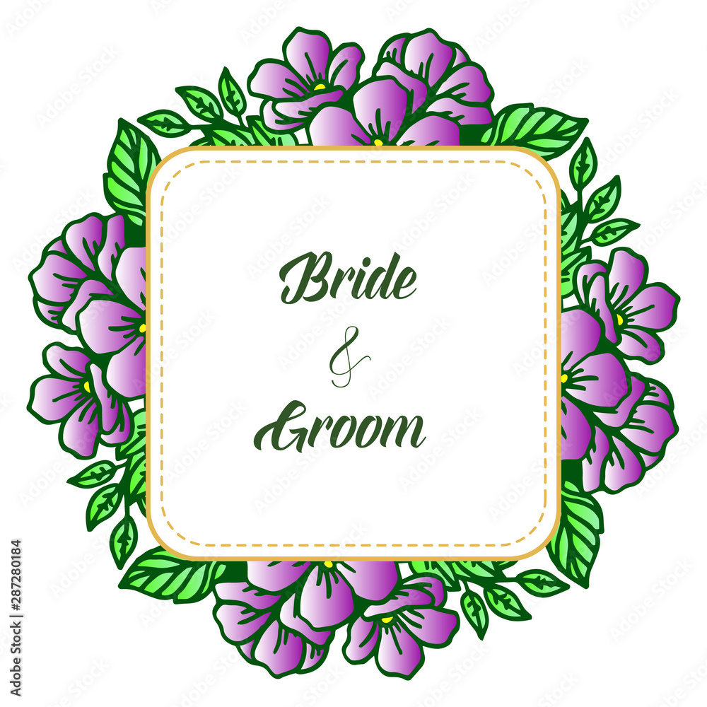Graphic green leaves and purple wreath frame, for style design of card bride and groom. Vector Graphic green leaves and purple wreath frame, for style design of card bride and groom. Vector