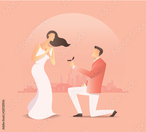 man proposing to the woman, proposal of marriage. vector illustration EPS10