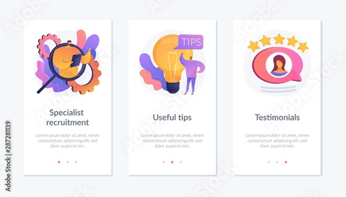 Customer feedback, online service rating web icons set. Helpful information and support. Specialist recruitment, useful tips, testimonials metaphors. Website web page template - concept metaphors.