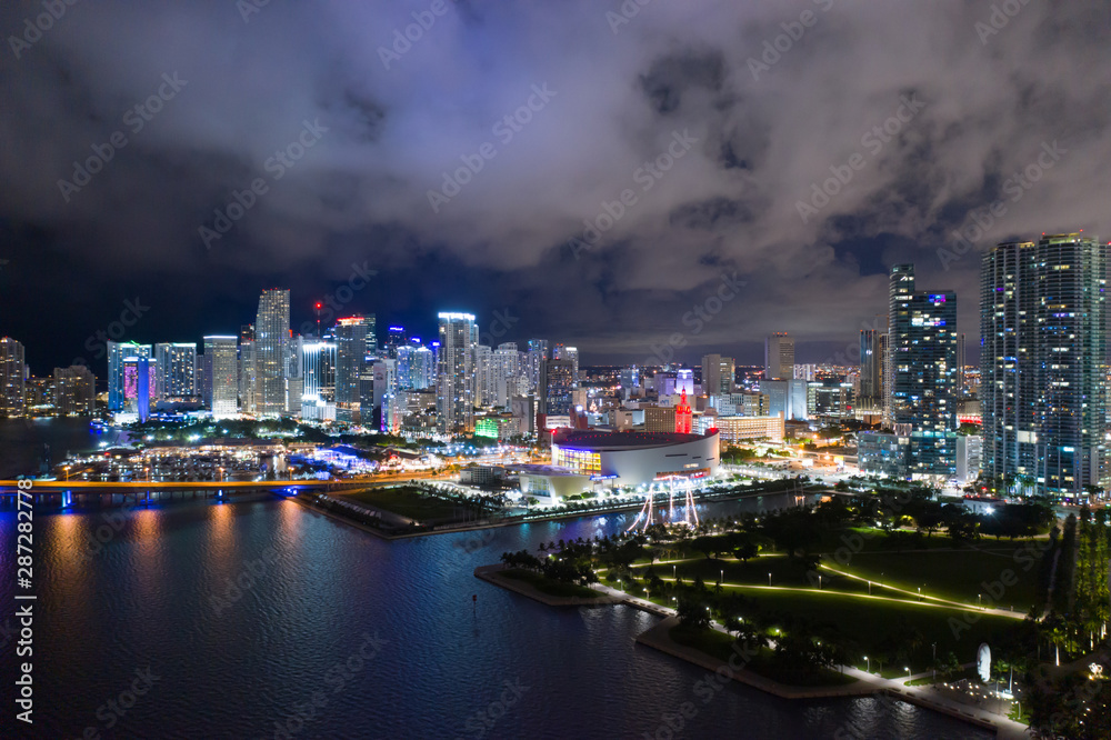 Nice night aerial photo of Downtown Miami Florida