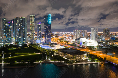 Aerial Miami night city scene Museum Park © Felix Mizioznikov