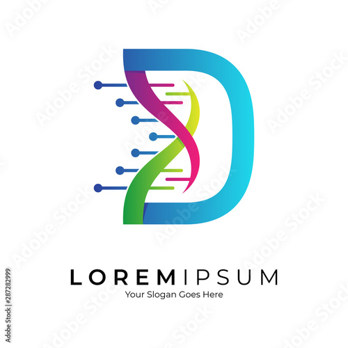 DNA letter d logo. Modern technology vector design. Health and science symbol