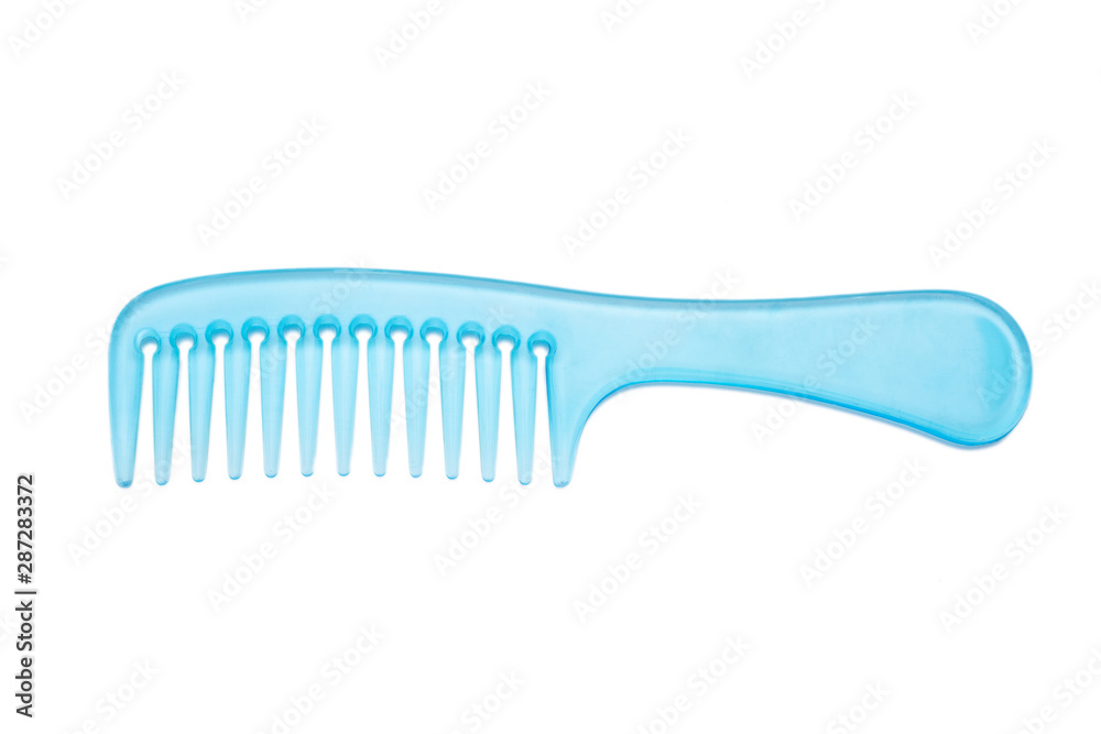 woman hair comb isolated on white background. Blue hairbrush isolated on white background. woman hair comb isolated on white background. Blue hairbrush isolated on white background.