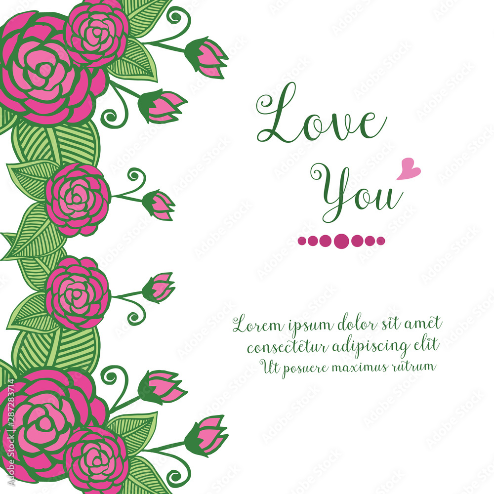 Bright rose pink wreath frame, for ornate of card love you. Vactor Bright rose pink wreath frame, for ornate of card love you. Vactor