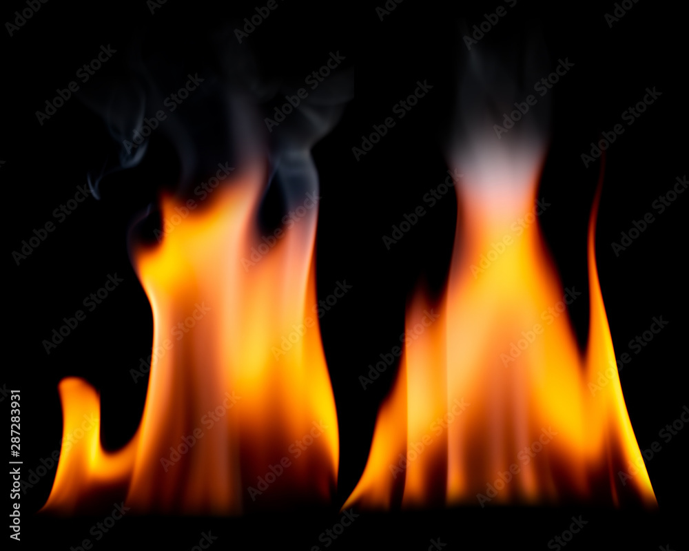 Fire flames on black background.