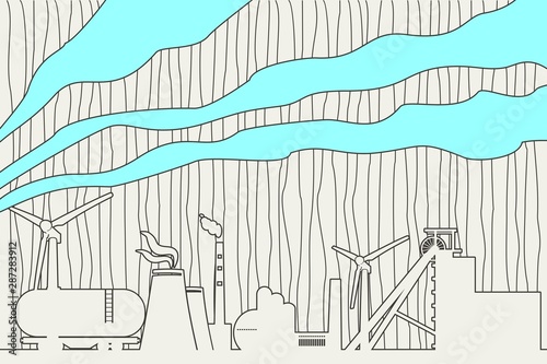 Concept of industrial plant and manufacture building. Energy generation and heavy industry. Brochure or cover design template. Abstract landscape