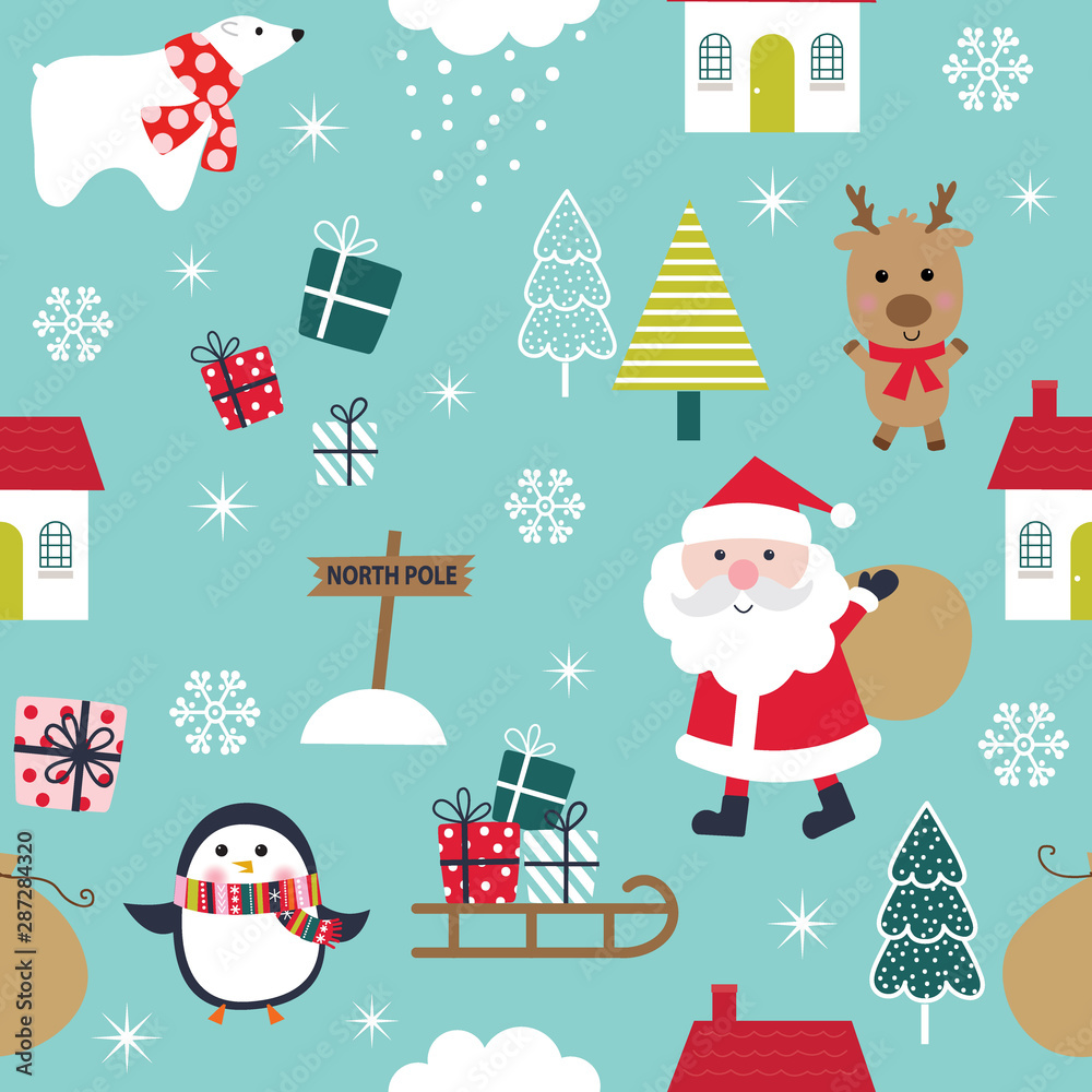 Fototapeta premium Seamless pattern with life of north pole