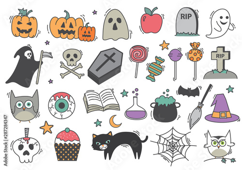 Cute cartoon halloween doodle collections