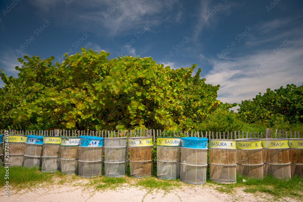 Miami Beach trash and recycling bins on the beach Miami Beach trash and recycling bins on the beach