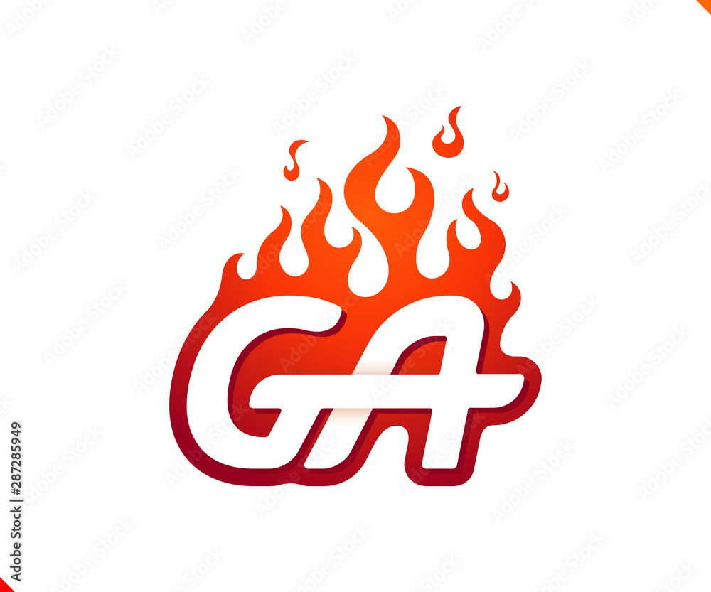 Uppercase initial logo letter GA with blazing flame silhouette, simple and retro style logotype for adventure and sport activity. Uppercase initial logo letter GA with blazing flame silhouette, simple and retro style logotype for adventure and sport activity.