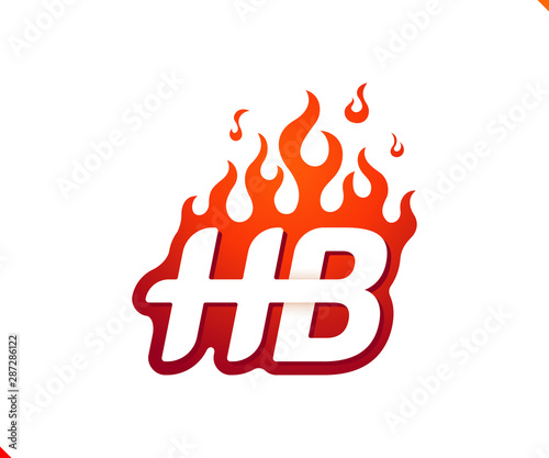 Uppercase initial logo letter HB with blazing flame silhouette,  simple and retro style logotype for adventure and sport activity.