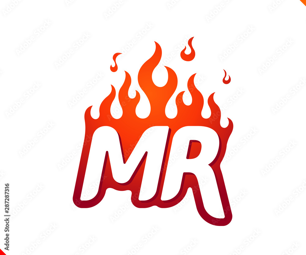 Uppercase initial logo letter MR with blazing flame silhouette, simple and retro style logotype for adventure and sport activity. Uppercase initial logo letter MR with blazing flame silhouette, simple and retro style logotype for adventure and sport activity.