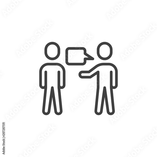 Two people with dialog speech bubble line icon. linear style sign for mobile concept and web design. Talking people outline vector icon. Symbol, logo illustration. Vector graphics