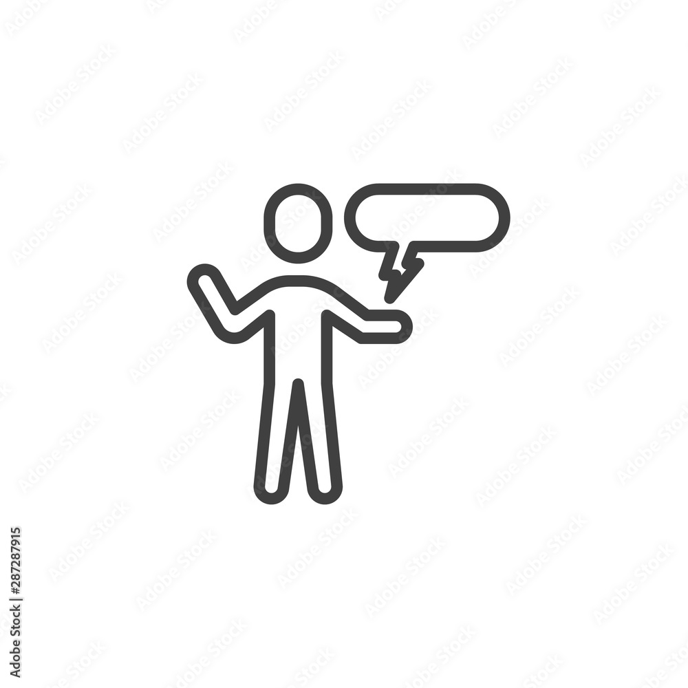 Agent talk line icon. linear style sign for mobile concept and web design. Man with speech bubble outline vector icon. Symbol, logo illustration. Vector graphics Agent talk line icon. linear style sign for mobile concept and web design. Man with speech bubble outline vector icon. Symbol, logo illustration. Vector graphics