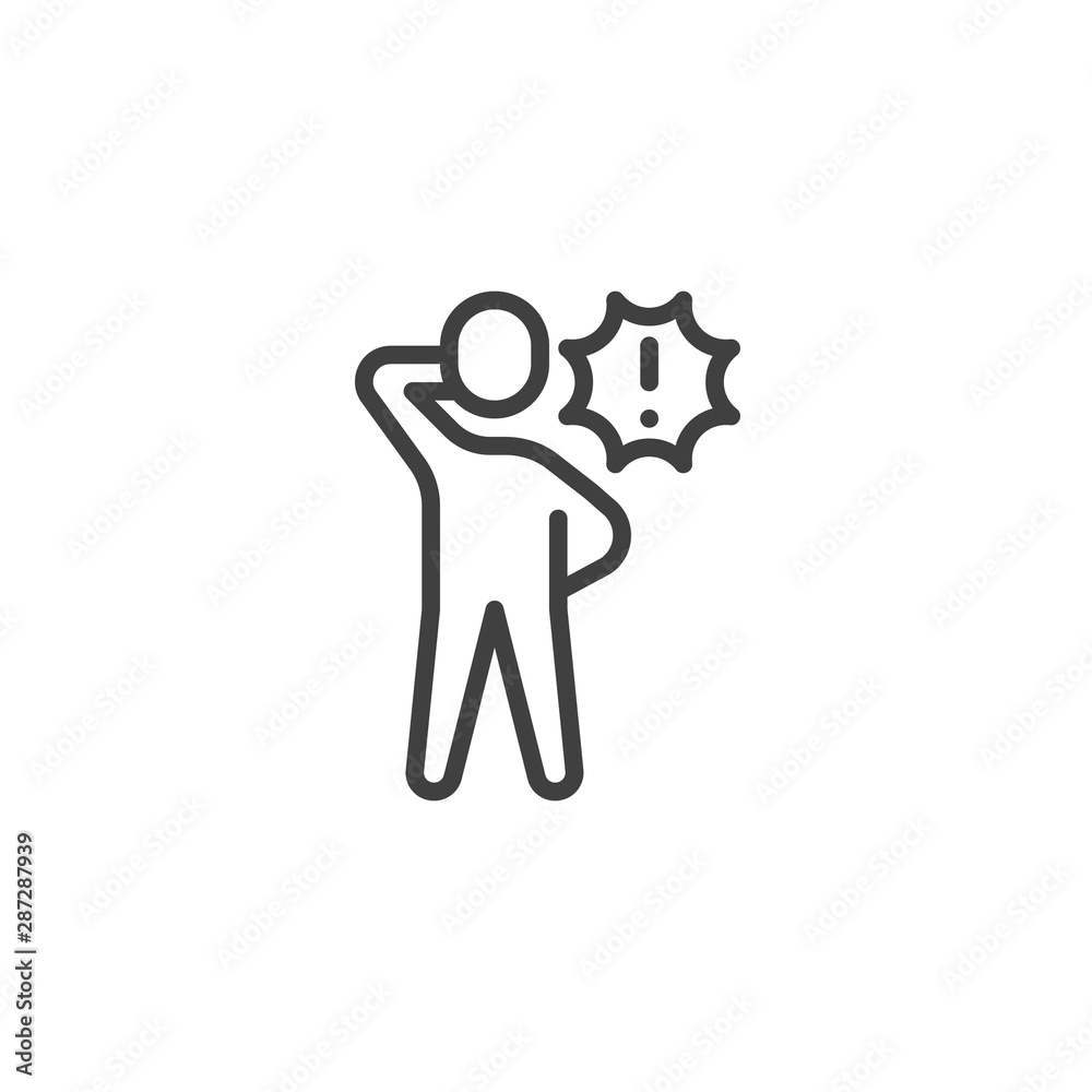 Man and bubble with exclamation mark line icon. linear style sign for mobile concept and web design. Support, customer service outline vector icon. Symbol, logo illustration. Vector graphics Man and bubble with exclamation mark line icon. linear style sign for mobile concept and web design. Support, customer service outline vector icon. Symbol, logo illustration. Vector graphics