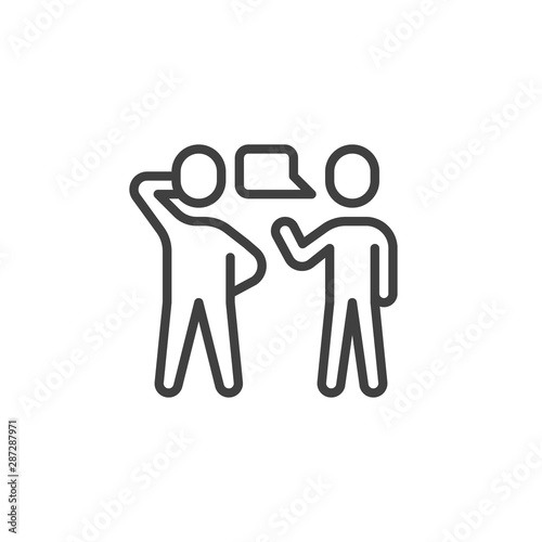 Two people talking line icon. Conversation linear style sign for mobile concept and web design. Speaking people outline vector icon. Symbol, logo illustration. Vector graphics