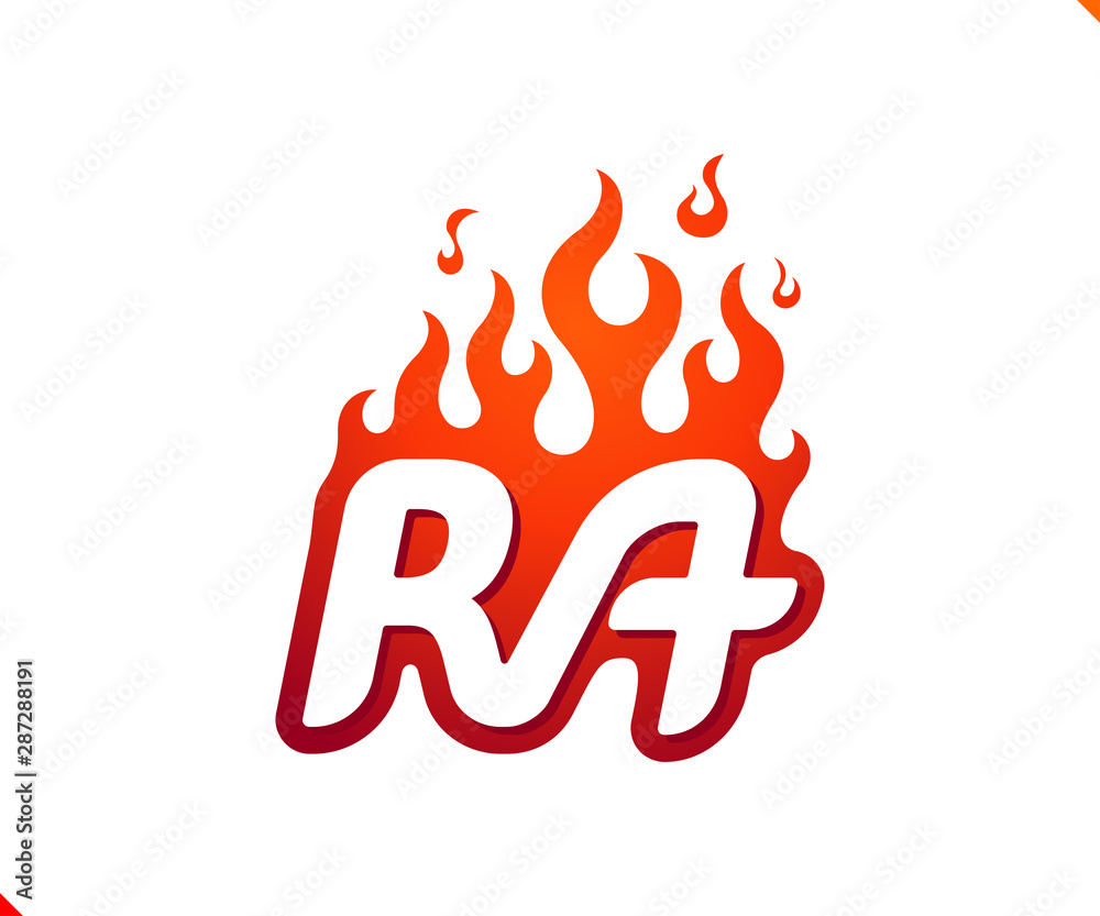 Uppercase initial logo letter RA with blazing flame silhouette, simple and retro style logotype for adventure and sport activity. Uppercase initial logo letter RA with blazing flame silhouette, simple and retro style logotype for adventure and sport activity.