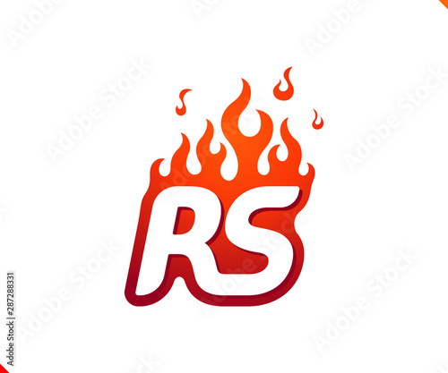 Uppercase initial logo letter RS with blazing flame silhouette,  simple and retro style logotype for adventure and sport activity.
