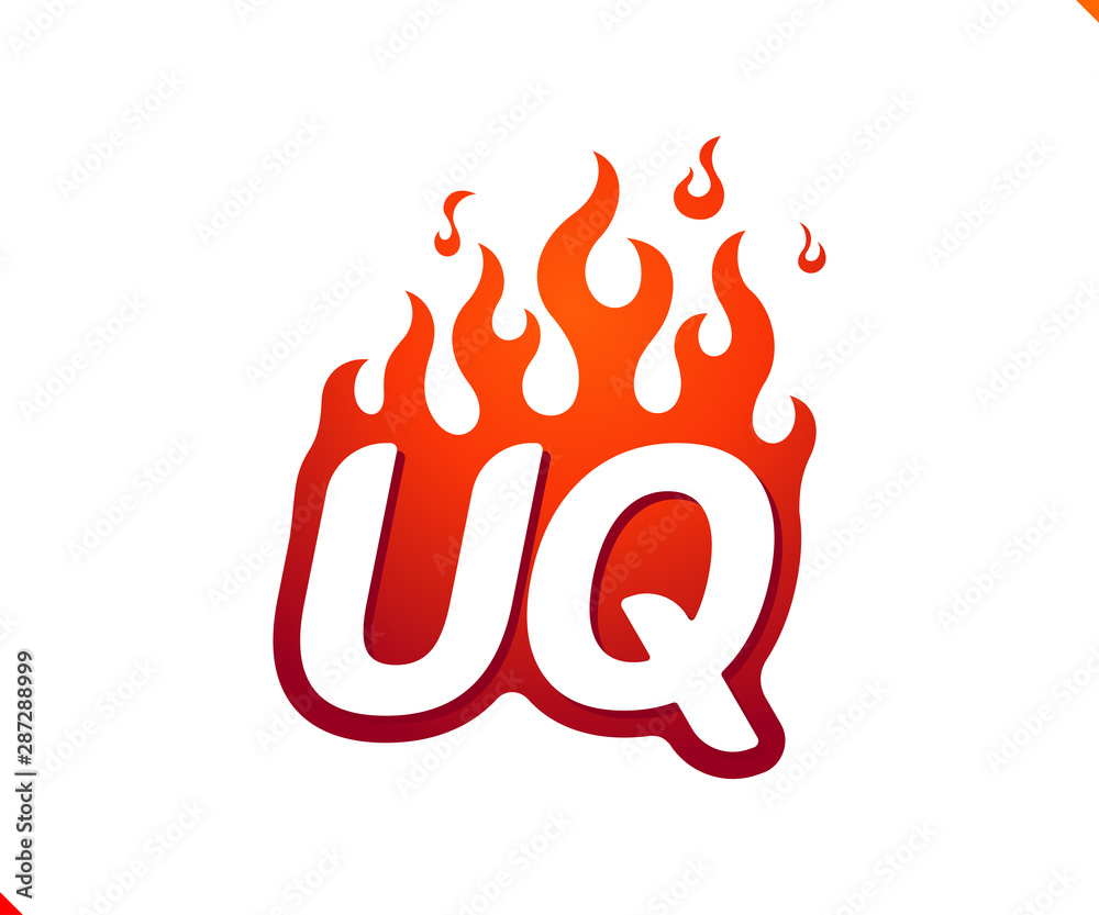 Uppercase initial logo letter UQ with blazing flame silhouette, simple and retro style logotype for adventure and sport activity. Uppercase initial logo letter UQ with blazing flame silhouette, simple and retro style logotype for adventure and sport activity.