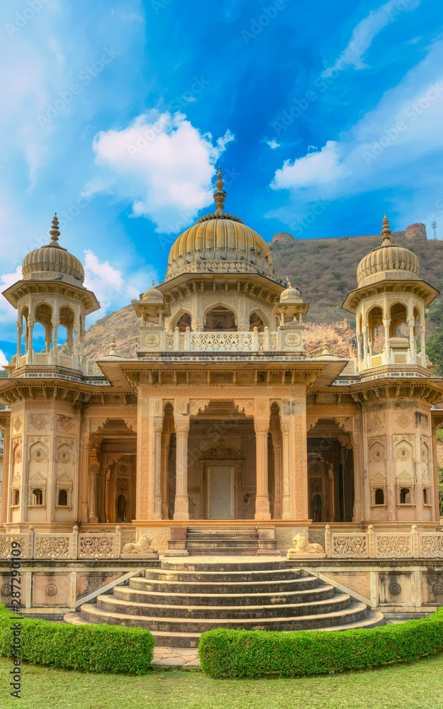 Chhatri of Gaitor, cenotaph for the royal family, Jaipur, Rajasthan, India,