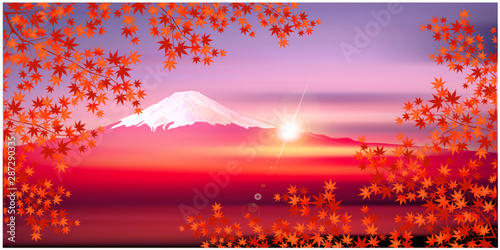 紅葉　もみじ　富士山　背景