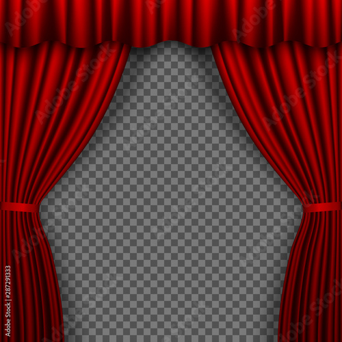 Red Stage Curtain. Theatre curtains on transparent background. Vector illustration