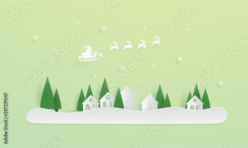 Merry Christmas and happy new year, Santa is coming to town, Paper layer cut, Craft vector