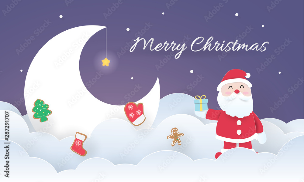 Merry Christmas and happy new year, Santa and ornament, Paper layer cut, Craft vector Merry Christmas and happy new year, Santa and ornament, Paper layer cut, Craft vector