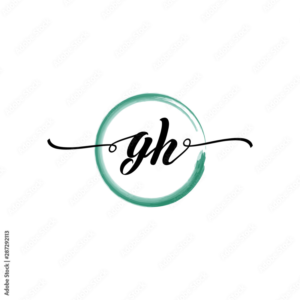 GH initial handwriting logo template. round logo in watercolor color with handwritten letters in the middle. Handwritten logos are used for, weddings, fashion, jewelry, boutiques and business