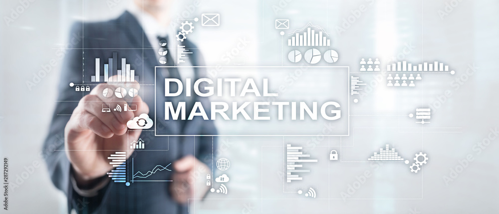 Digital marketing concept on double exposure background. Digital marketing concept on double exposure background.