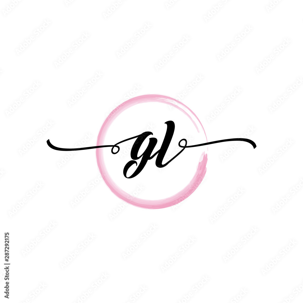 GL initial handwriting logo template. round logo in watercolor color with handwritten letters in the middle. Handwritten logos are used for, weddings, fashion, jewelry, boutiques and business GL initial handwriting logo template. round logo in watercolor color with handwritten letters in the middle. Handwritten logos are used for, weddings, fashion, jewelry, boutiques and business