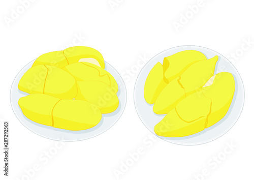 durian fruit in the plate on white background illustration vector 