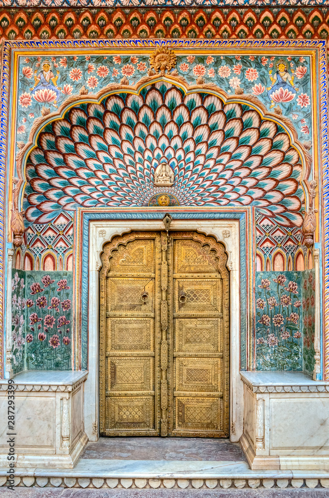 Ornate Gates at Pritam Niwas Chowk inside City Palace at Jaipur, Rajasthan, India
