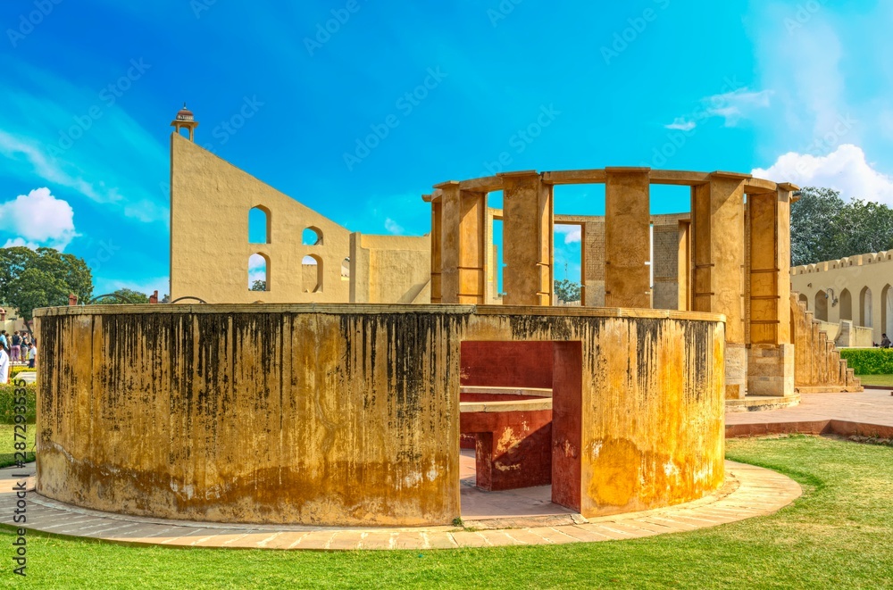 Fototapeta premium Jantar Mantar Observatory, Jaipur, Rajasthan, India - A collection of architectural astronomical instruments, built by Maharaja (Ruler) Jai Singh II at his then new capital of Jaipur between 1727 -34