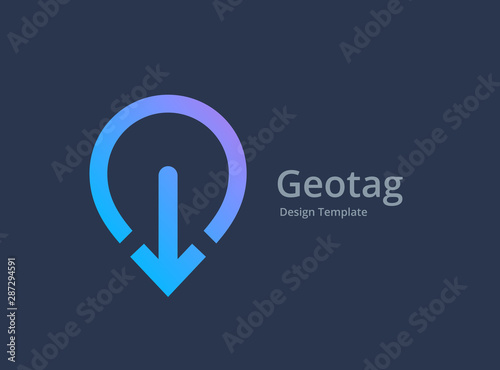 Geotag with arrow or location pin logo icon design
