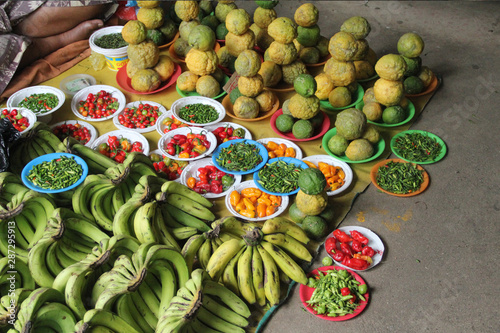 Tropical fruits and vegetable selling at Nadi produce Market Fiji. 
