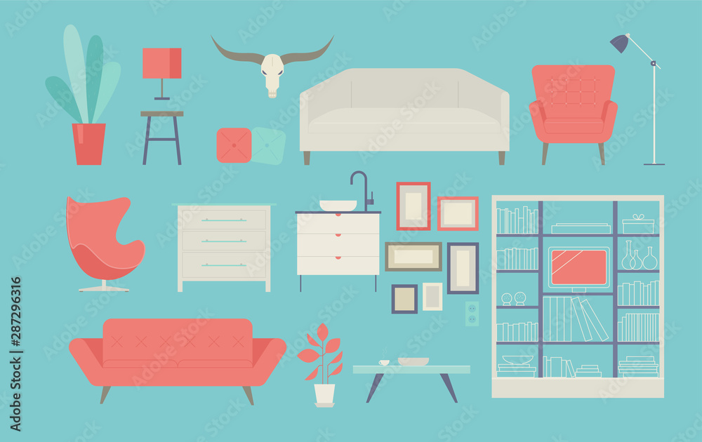 Furniture for the interior. flat design style minimal vector illustration. Furniture for the interior. flat design style minimal vector illustration.